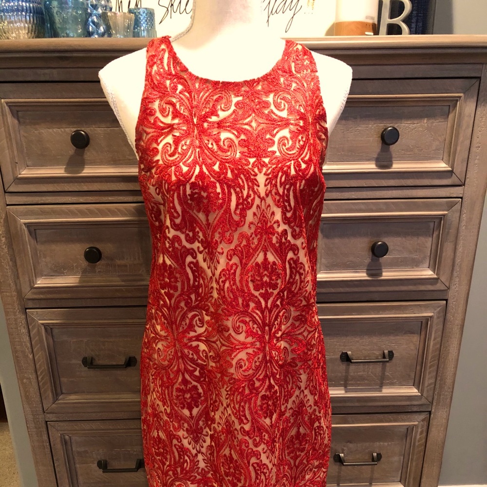 Red and Gold Lace Dress